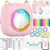 ZQEJEFD Mini Stampante Fotografica, Mini Stampante Termica, Stampante Fotografica Istantanea Bluetooth Portatile con Ricarica USB & 14 Rotoli di Carta, per Studio, Note, Diario, Elenco, Rosa
