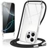 Coiwxmoi Cover per iPhone 16 Pro con Cordino 6,3,Trasparente Custodia con Laccio Tracolla Corda Catena Cinghia,Ultra Morbido Silicone TPU Antiurto Case per iPhone 16 Pro, Nero