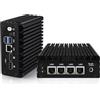 ROUAFWIT Micro Firewall Appliance, Fanless Mini PC J3710 4C/4T, 4x 2.5 GbE i225-V LAN,AES-NI,DDR3 8GB SSD 128GB Router Netzwerk Security USB3.0/HD/DP/Console RJ45 Port/Wi-Fi, Dual Display