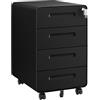 HOMSTEEL Cassettiera Scrivania Mobile, Cassettiera con Serratura, 4 Chiavi, 4 Cassetti, in Acciaio, Angoli Arrotondati, Preassemblato, 46P x 40l x 64H cm, Nero