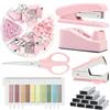 GOEDCH Set Cancelleria Ufficio: Set di Forniture per Ufficio, Rosa Desk Accessory Kit con Spillatrice, levapunti, Clip, Forbici e Linguette per le Donne, Regalo per Gli Studenti, Impiegati d'ufficio