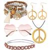 kasahara Hippie Accessories, set da 5 pezzi, costume hippie da donna, abbigliamento anni '60 anni '70, costume da carnevale, accessorio boho (set rosa)