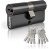 GANZTECH 45/45 (90mm), serratura nera a botte, chiave con 8 chiavi punzonate orizzontali, serratura a cilindro europeo in Lega di alluminio, stabile sicura per porte in legno, composite e UPVC