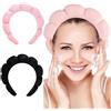 JCKD 2 Pezzi Spa Fascia per Capelli da Donna, Fascia Morbida per in Spugna, Fascia per Trucco, Cerchietto Skincare, per Lavaggio Viso, Cura Della Pelle, Struccante, Doccia, Yoga (Nero, Rosa)