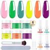 Eodci Set di 12 polveri a immersione per unghie, 6 colori, rosa fluo, giallo, arancione, viola, colori primaverili estivi, con base top coat, attivatore e pennello per unghie, set per manicure per