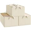 WOLTU Set di 3 Scatole Portaoggetti Pieghevoli, Scatole Portaoggetti Pieghevoli in Tessuto con Manici, per Vestiti e Giocattoli, Crema, 47x28x20 cm