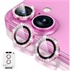 Fewdew Pellicola Fotocamera per iPhone 16 6,1 Pollici e iPhone 16 Plus 6,7 Pollici, 9H Vetro Temperato Cover Anello Individuale in Metallo, HD Chiaro,Diamante Rosa
