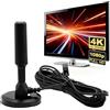 Kryolithm Antenna TV interna potente, 2025 Antenna interna TNT, cavo coassiale da 5 m, ricezione canali locali gratuiti a lunga distanza 500 km, 360 gradi senza angolo morto, compatibile con 4K 1080P