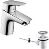hansgrohe Logis - Rubinetto per lavabo con scarico a tirante, Miscelatore lavabo risparmio idrico (EcoSmart) con altezza bocca 67 mm, cromo, 71070000