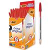 BIC Cristal Original, Penne Rosse a Sfera, Punta Media, 1 mm, Confezione 50 Penne, Fornitura per Cancelleria Scuola e Ufficio