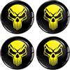 SkinoEu Set di 4 adesivi da 68 mm per coprimozzi, coprimozzi, coprimozzi, coprimozzo, adesivi per ruote nero giallo teschio cranio A 3468