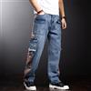 Pantaloni In Denim Strappati Da Uomo Con Tasche A Gamba Dritta Casual