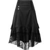 Gonna Midi Ruffle In Pizzo A Vita Alta Hi Low Con Bottoni Medievale Retro