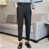 Pantaloni A Vita Alta Plissettati Da Uomo A Gamba Dritta Capri Roll Up Business