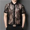 Camicia A Righe In Rete Trasparente Da Uomo Con Maniche Corte Slim Fit