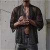 Giacca Camicia Top Kimono In Rete Mesh A Maniche 3/4 Larga Blusa Yukata