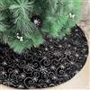 DecroXmas Gonne per Albero di Natale 90 cm, Peluche Nero con Motivo a Fiocchi di neve Argento, base per Albero di Natale in Pelliccia Sintetica Spessa, per Decorazioni Natalizie