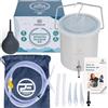 Premium EnemaTM, Kit da clistere in silicone blu con rubinetto di arresto di precisione, valvola di non ritorno, lungo tubo in silicone, 3 punte di inserimento e borsa contenitore, senza BPA e ftalati