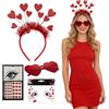 Qwrqwr Costume da Cupido da donna regina del cuore Carnevale cerchietto per tatuaggio facciale occhiali a forma di cuore accessori per carnevale per San Valentino Halloween regalo