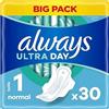 Always Ultra Asciugamani Igienici, Taglia 1, Normale, 30 Asciugamani Con Alette, Flusso Leggero Giorno, Max Comfort, Super Assorbenti e Ultra Sottile