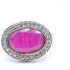 Lab- Crea Rubino & Zircone Taglio Pietra 925 Argento Sterling Bicolore Ring