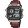 Casio Collection - Orologio Uomo Al Quarzo Sportivo Cinturino In Pelle Marrone Cassa In Resina Quadrante Digitale Nero - AE-1200WHL-5AVEF