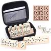 GINGHOWEN Domino e Tic Tac Toe, set da gioco con 28 tessere e 4 scaffali in legno, giochi da tavolo classici in legno, gioco da tavolo da viaggio portatile con custodia per il trasporto