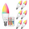 ChangM Lampadina LED Cambia Colore, Lampadina E14 Smart Candle con Telecomando Dimmerabile, 5W (sostituisce 40W) RGB Bianco Dimmerabile Caldo 2700K, Confezione da 6