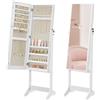 SONGMICS Specchio Portagioie da Terra, Armadietto Portagioielli, Specchio a Figura Intera, con Serratura, Idea Regalo, Superficie Bianca e Fodera Beige JJC069W02