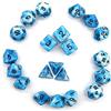 DollaTek Dadi poliedrici Set Giochi da Tavolo Dadi 3 Set Dadi 3 x 7 (21 Pezzi) Serie Die D20 D12 D10 D8 D6 D4 DND Rpg MTG Doppi Colori One Piece (Blu Bianco e Olio Nero)