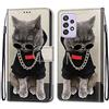 Mo-Somnus Cover per Samsung Galaxy A52 5G, Custodia in PU Pelle Magnetica Libro Flip Caso Antiurto Portafoglio [Supporto Stand] con Porta Carte e Cinturino da Polso Wallet Case (Gatti 3)