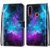 Mo-Somnus Cover per Samsung Galaxy A20S, Custodia in PU Pelle Magnetica Libro Flip Caso Antiurto Portafoglio [Supporto Stand] con Porta Carte e Cinturino da Polso Wallet Case (Cielo Stellato)