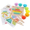 Neuytiky Giocattoli in Legno Perline Gioco, Giochi Montessori per Bambini, Giochi da Tavolo Puzzle Perline Arcobaleno,Gioco da Tavolo con Clip in Legno,Giochi Montessori Educativi 3 Anni