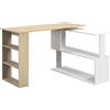 HOMCOM Scrivania angolare scrivania per computer modulabile libreria integrata + mensola 3 livelli bianco e legno naturale | Aosom Italy