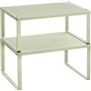 SONGMICS Portaspezie, Portaspezie, Organizzatore per armadio, per controsoffitti, Rialzo per scaffali, Impilabile, Espandibile, Set di 2 ripiani da cucina in metallo, Verde alloro/Beige