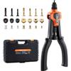 VEVOR Kit Rivettatrice per Inserti Filettati a Due Mani da 360 mm, con 7 Mandrini e 70 Dadi, con Robusta Custodia per il Trasporto, per Montaggi Metallici, Mobili, Autoveicoli e Riparazioni DIY