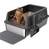 Gimars XL lettiera in acciaio per gatti, ampia vaschetta in acciaio inox da 20L con paletta e tappetino, lettiera in metallo ideale per gatti di taglia media e grande