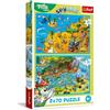 Trefl - Puzzle 2in1: The Treflik Family, I Treflik nel Regno degli Animali - 2 x 70 Pezzi, Set di Due Puzzle per Bambini dai 4 anni