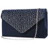 Nodykka Women Evening Envelope Rhinestone Frosted Handbag Party Bridal Clutch Purse Shoulder Cross Body Bag,One Size,Dark Blue