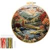 JSRQT Kit Ricamo Principianti,Ricamo a Mano a Punto Croce per Adulto,Embroidery Starter Cucire Kit (Natura Paesaggio 2)