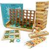 PHIBER-SPORTS Set Giochi in Legno 4-in-1: Quattro-in-Fila, Tris, Mikado & Torre Instabile - Collezione Giochi Classici - Regalo Perfetto Bambini & Adulti - Robusto, Ecologico & Senza Plastica