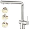 Faustina Rubinetto da cucina a 3 vie con doccetta estraibile, miscelatore monocomando, rubinetto per lavello, rubinetto da cucina per impianto di osmosi inversa e filtro dell'acqua in acciaio inox