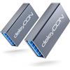 deleyCON Adattatore Accoppiatore USB 3.0 (2 Pezzi) in Alluminio 5 Gbps - Presa A a Presa A - Collega/Estendi 2 Cavi USB