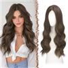 FESHFEN Parrucca Lunga Ondulata - Lace Front Parrucca per Donna Lunghe Ondulate Castano con Riflessi Wigs Naturali Sintetici Capelli Parrucche Uso Quotidiano Festa, 60 cm