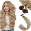 Ugeat Extension Capelli Veri Cheratina 35 cm 50ciocche 50grammi Extension Cheratina Capelli Veri Castano Scuro Castano Medio Balayage Reali Invisibile Naturale #9A/60/9A