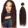 Zeslaerr Curly Human Hair Bundles Sew in Bundles Human Hair Extension Capelli Hair #4 Chocolate Brown Unprocessed Virgin Extension Capelli Veri Minimal Smell Low Tangle For Women 1 Bundle 16 Inch