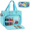 Dadanism Borsa per Uncinetto, Borsa da Lavoro a Maglia, Porta Filato con Manico & Tracolla, Organizer per Filato per Uncinetto Maglia, Ferri Uncinetti, Kit Accessori da Cucito, Blu