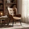 MEUBLE COSY Sedia da Lettura Scandinava in Pelle Scamosciata Morbido, Poltroncina da Salotto con Braccioli, Marrone