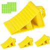 SWAWIS 4 Pezzi Cunei per Ruote in PE Plastica 190x107x107mm Giallo, con Maniglia e 20 Adesivi Riflettenti, Antiscivolo, per Rimorchi Caravan Camper Auto