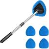 CGEAMDY Pulitore per Parabrezza Auto, Pulitore per Vetri Auto con 4 Pastiglie in Microfibra Lavabili E Riutilizzabili, Kit di Pulizia per Tergicristalli con Manico Lungo Ed Estensibile (Blu)